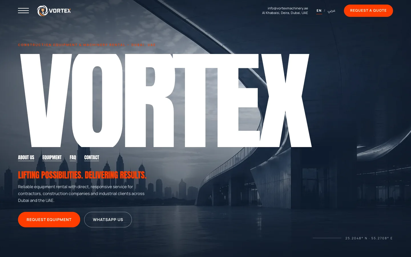 Dubai skyline from a concrete structure, original VORTEX website hero image